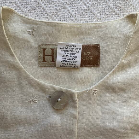 HW New York 100% Linen Embroidered Cream Jacket Top Shell Buttons Size 8 - Picture 6 of 9